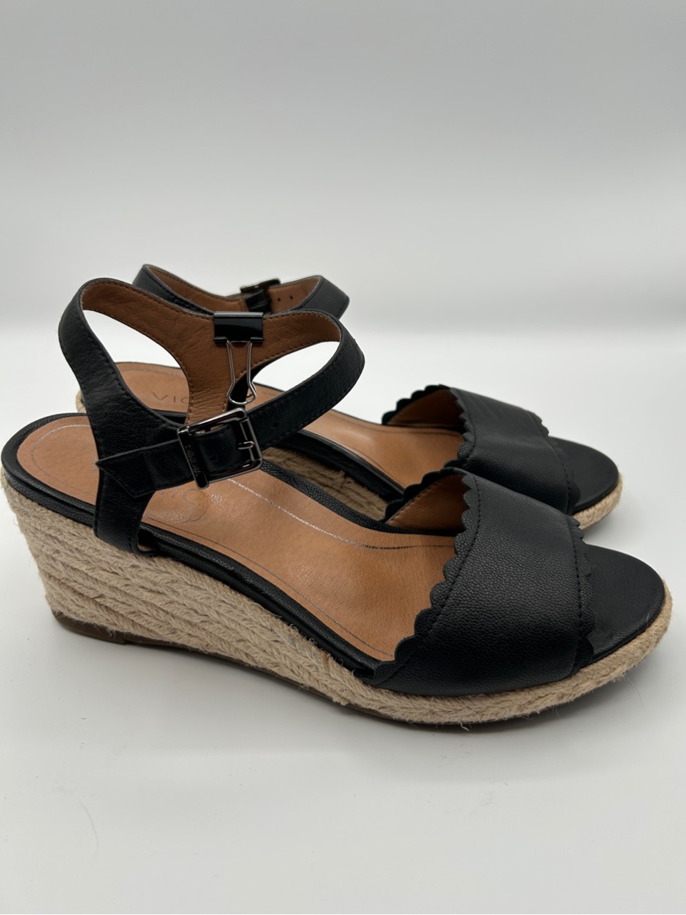 Vionic Black Scalloped Espadrille Wedge Sandals - Picture 6 of 13